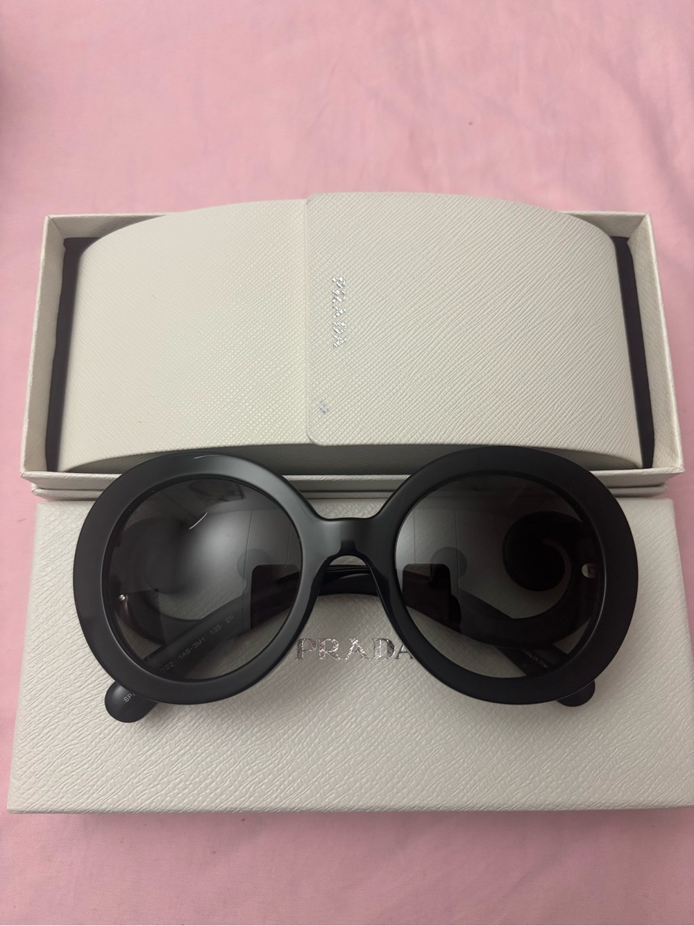 Prada Black Round Women's Sunglasses with Dark Lenses